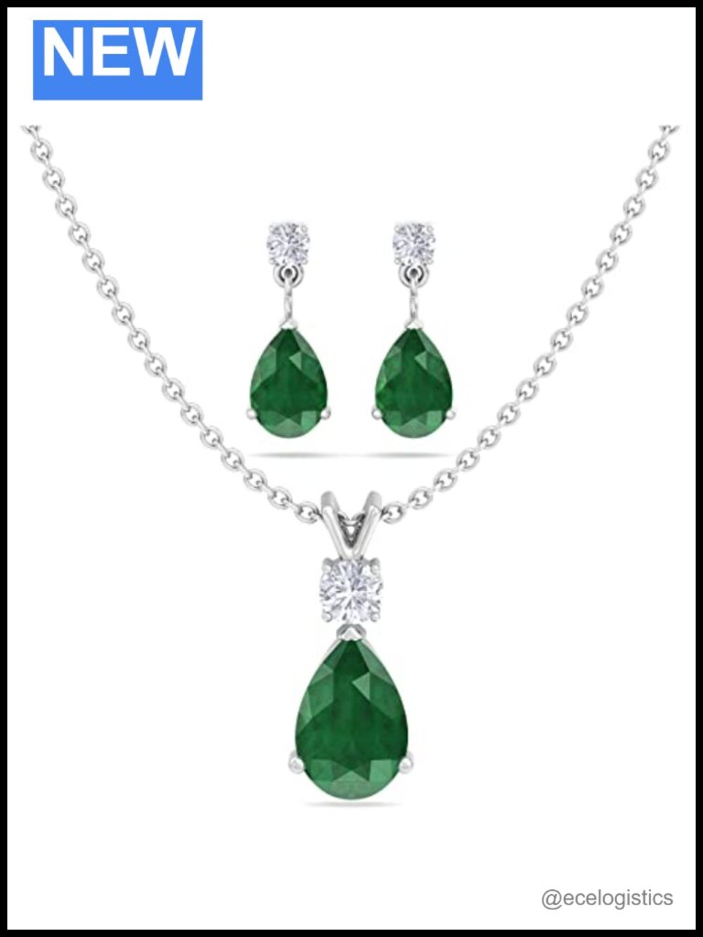Sterling Silver Pear Gemstone Jewelry Set Necklace Earrings